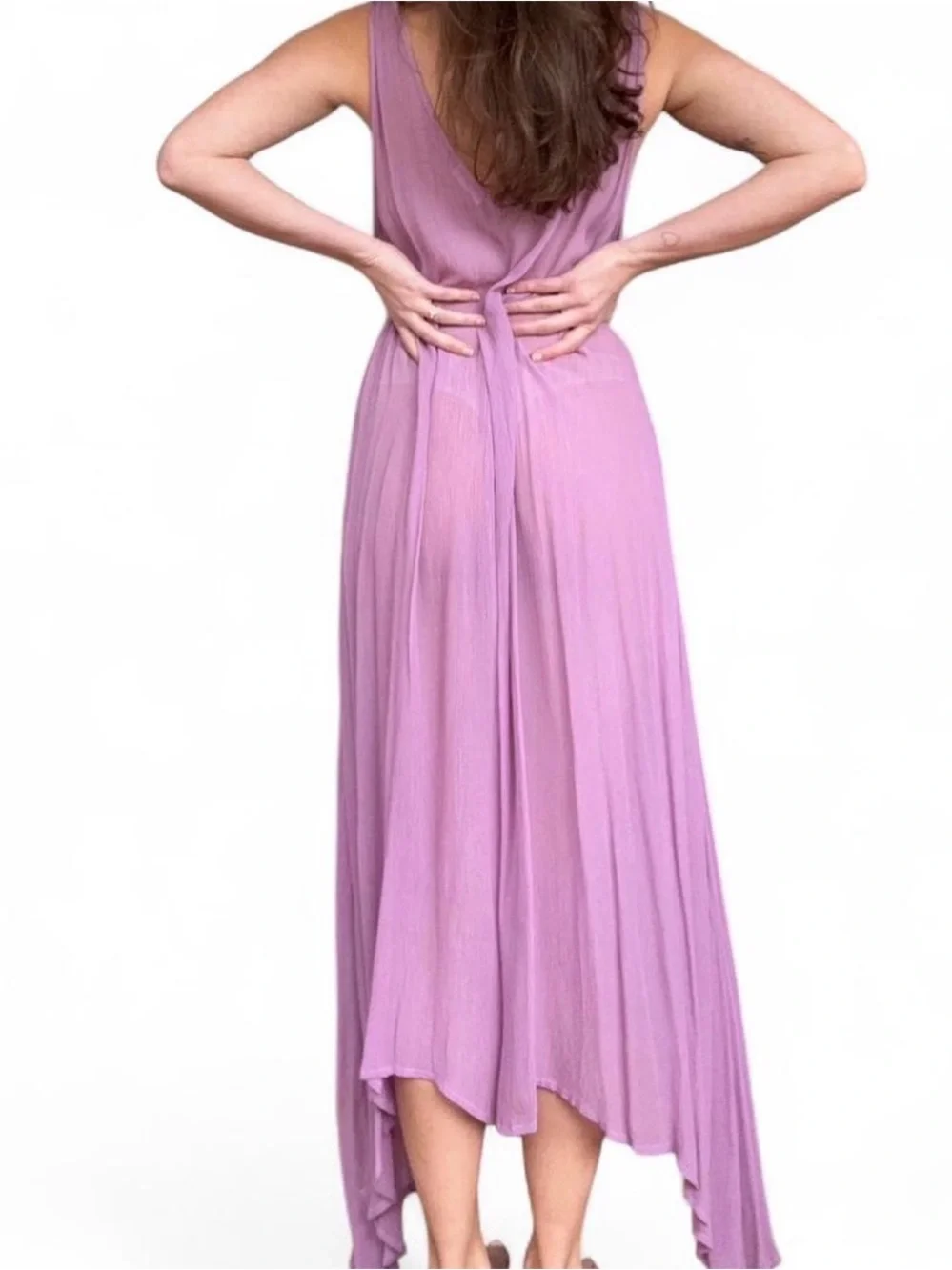 Sheer LACAUSA Lavender V-Neck Flowing Maxi Dress - Picture 2 of 5